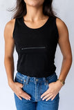 Women's Tank Top with Hidden Zipper Pocket – Black, X-Large