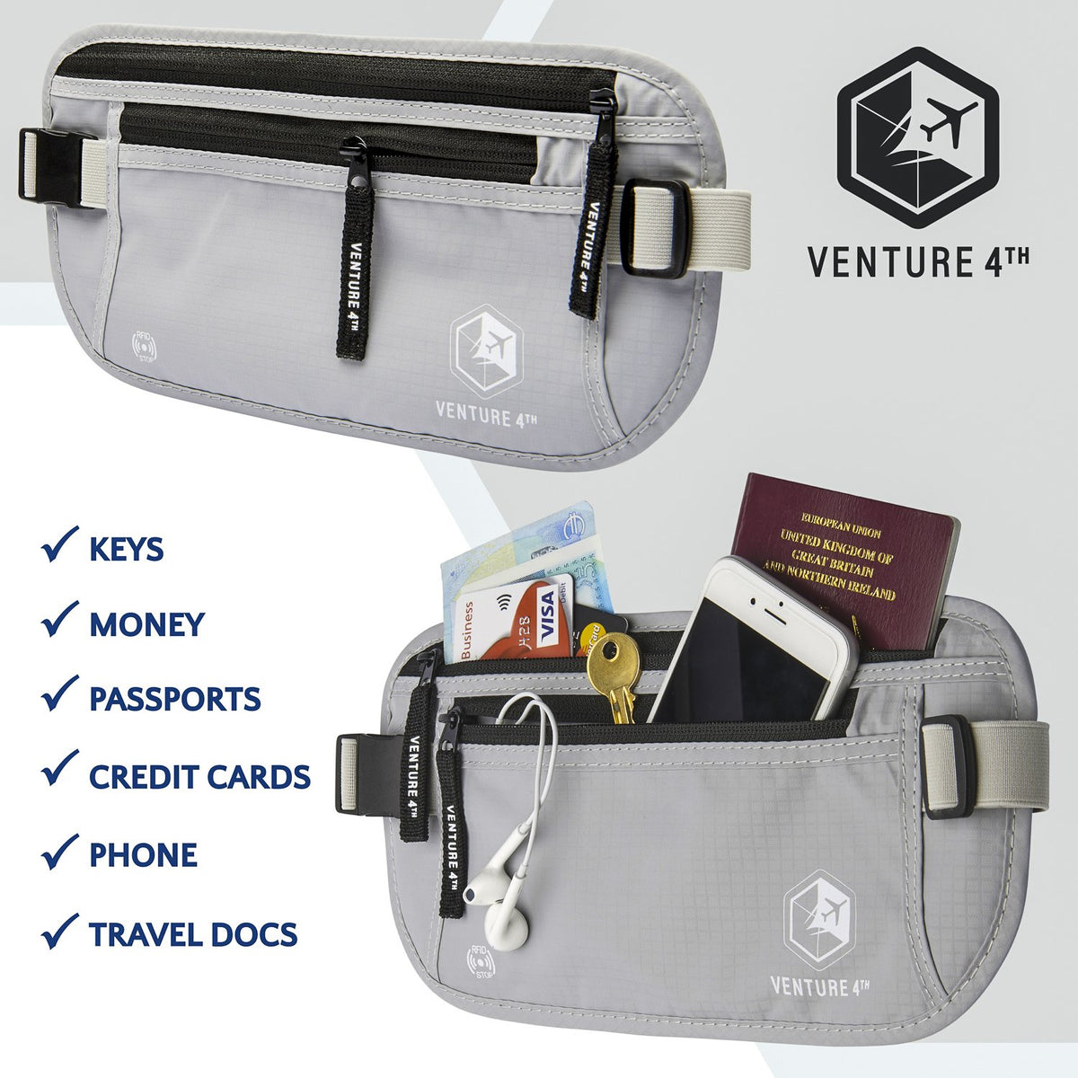 thumbnail image 2 of RFID Blocking Lightweight Hidden Clip Stash Money Belt Travel Pouch Credit Card/ID Holder Money For Women & Men 2 of 11