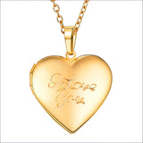 Heart-Shaped 18K Gold Plated I Love You Engraved Photo Locket Necklace - Secret Stashing - Concealment Furniture, Diversion Safes, Home Security Safes