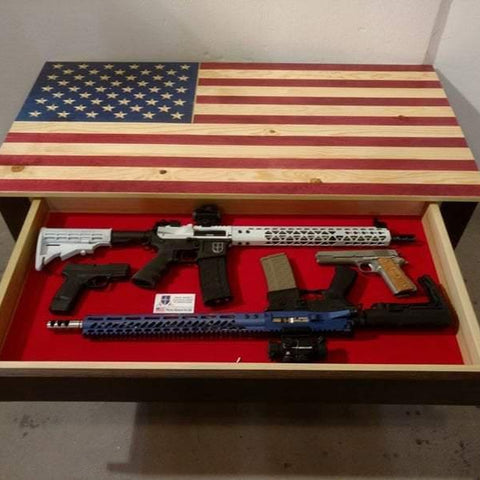 American flag concealment coffee table - Concealment furniture and gun concealment furniture to hide your money, pistol, rifle or other weapons, keep guns safe away from kids with hidden compartment furniture -Secret Stashing