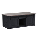 48" Lift Top Coffee Table – Rustic, Sliding Barn Door, Dark Grey