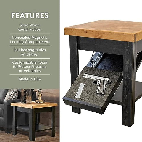 Concealment Nightstand with Hidden Compartment – Black/Honey