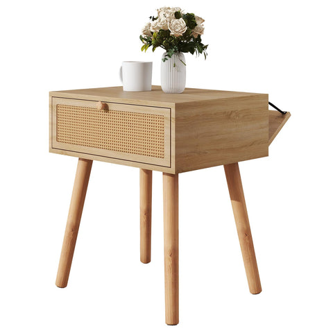 Rattan Nightstand with Hidden Compartment – Boho Bedside Table