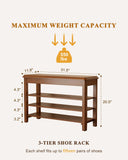 IUNVR 3-Tier Mid-Century Rubberwood Bench with Flip-Up Stash Deck