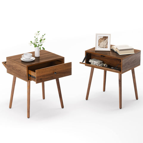 Walnut Nightstand with Hidden Compartment – Mid-Century