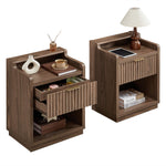 Set of 2 Fluted Nightstands with Hidden Compartment – Natural Walnut