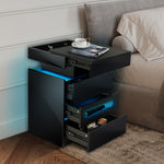 Modern Nightstand with Gun Drawer, LED & USB-C Charging – Black