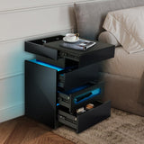 Modern Nightstand with Gun Drawer, LED & USB-C Charging – Black