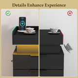 Suuiwau Black Wood Grain Nightstand with Soft-Lined Secret Drawer