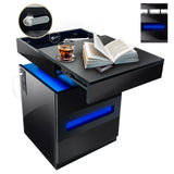 Modern Nightstand with Gun Drawer, LED & USB-C Charging – Black