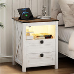 Farmhouse Nightstand with Charging Station & Outlets – Antique White