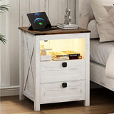 Farmhouse Nightstand with Charging Station & Outlets – Antique White