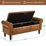 Leather Storage Ottoman Bench with Rolled Arms