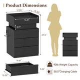 Suuiwau Black Wood Grain Nightstand with Soft-Lined Secret Drawer