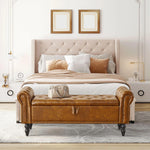 Leather Storage Ottoman Bench with Rolled Arms