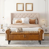 Leather Storage Ottoman Bench with Rolled Arms