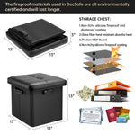 Storage Ottoman with Lock – Fireproof Folding Footstool Safe, Black