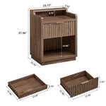 Set of 2 Fluted Nightstands with Hidden Compartment – Natural Walnut