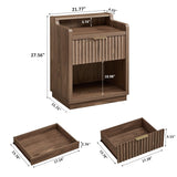 Set of 2 Fluted Nightstands with Hidden Compartment – Natural Walnut
