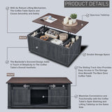 48" Lift Top Coffee Table – Rustic, Sliding Barn Door, Dark Grey