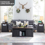 48" Lift Top Coffee Table – Rustic, Sliding Barn Door, Dark Grey