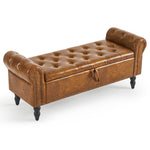 Leather Storage Ottoman Bench with Rolled Arms