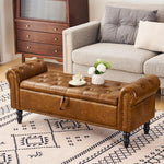 Leather Storage Ottoman Bench with Rolled Arms