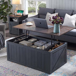 48" Lift Top Coffee Table – Rustic, Sliding Barn Door, Dark Grey