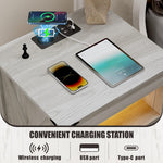 Nightstand with Gun Drawer, LED & Charging – Rustic Gray
