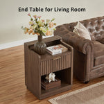 Set of 2 Fluted Nightstands with Hidden Compartment – Natural Walnut
