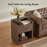 Set of 2 Fluted Nightstands with Hidden Compartment – Natural Walnut