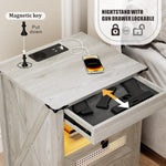 Nightstand with Gun Drawer, LED & Charging – Rustic Gray
