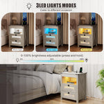Nightstand with Gun Drawer, LED & Charging – Rustic Gray
