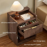 Set of 2 Fluted Nightstands with Hidden Compartment – Natural Walnut