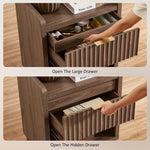 Set of 2 Fluted Nightstands with Hidden Compartment – Natural Walnut