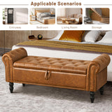 Leather Storage Ottoman Bench with Rolled Arms
