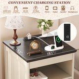 Yusong Farmhouse Accent Table with Hidden Tabletop Stash Drawer