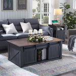 48" Lift Top Coffee Table – Rustic, Sliding Barn Door, Dark Grey