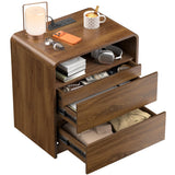 Oransail Mid-Century Walnut Nightstand with Hidden Stash Layer