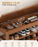IUNVR 3-Tier Mid-Century Rubberwood Bench with Flip-Up Stash Deck