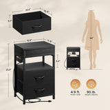 Lazzanto Black Steel Frame Nightstand with Sliding Top Safe