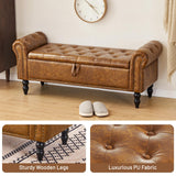 Leather Storage Ottoman Bench with Rolled Arms