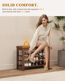 IUNVR 3-Tier Mid-Century Rubberwood Bench with Flip-Up Stash Deck