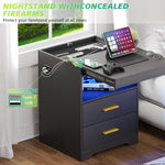 LED Nightstand with Lockable Gun Drawer & Charging Station