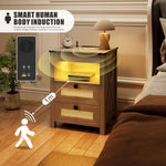 Nightstand with Gun Drawer, LED & Charging – Rustic Gray