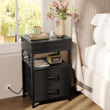 Lazzanto Black Steel Frame Nightstand with Sliding Top Safe
