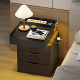 Suuiwau Black Wood Grain Nightstand with Soft-Lined Secret Drawer