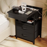 Lazzanto Black Steel Frame Nightstand with Sliding Top Safe