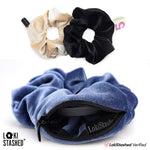 3-Pack Velvet Hair Tie Scrunchies with Hidden Pocket – Navy, Tan, Black