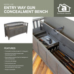 Entryway Bench with Locking Gun Concealment – Grey